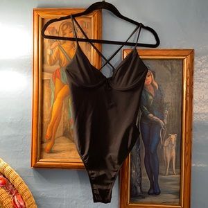 Black high leg one piece swimsuit